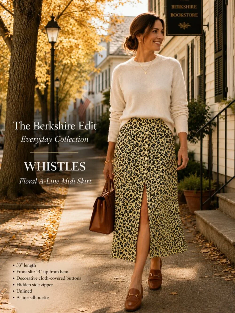 Whistles Cupro ECOVERO Floral Midi Skirt Front Slit A-Line US 8 - Picture 1 of 10